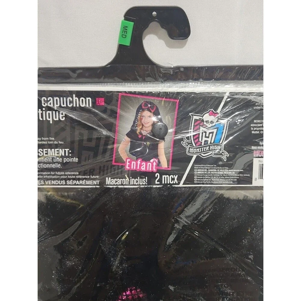 MONSTER HIGH FANGTASTIC HOODIE ZIP VEST BLACK COSTUME With GLOVES CHILD M 8-10